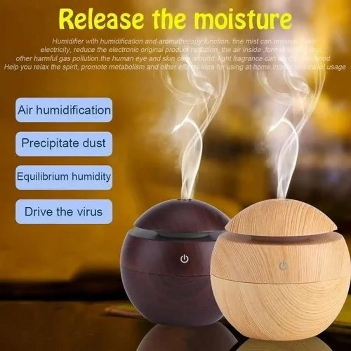 Wooden Essential Oil Diffuser & Humidifier with LED Light