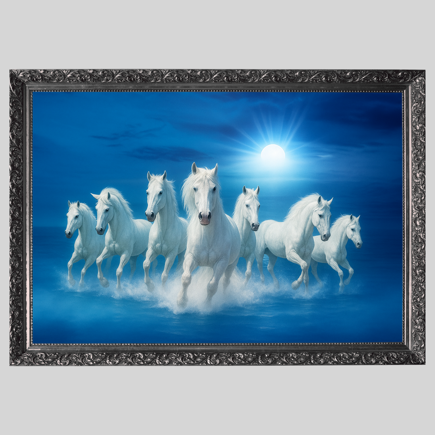Seven Horses Blue Painting