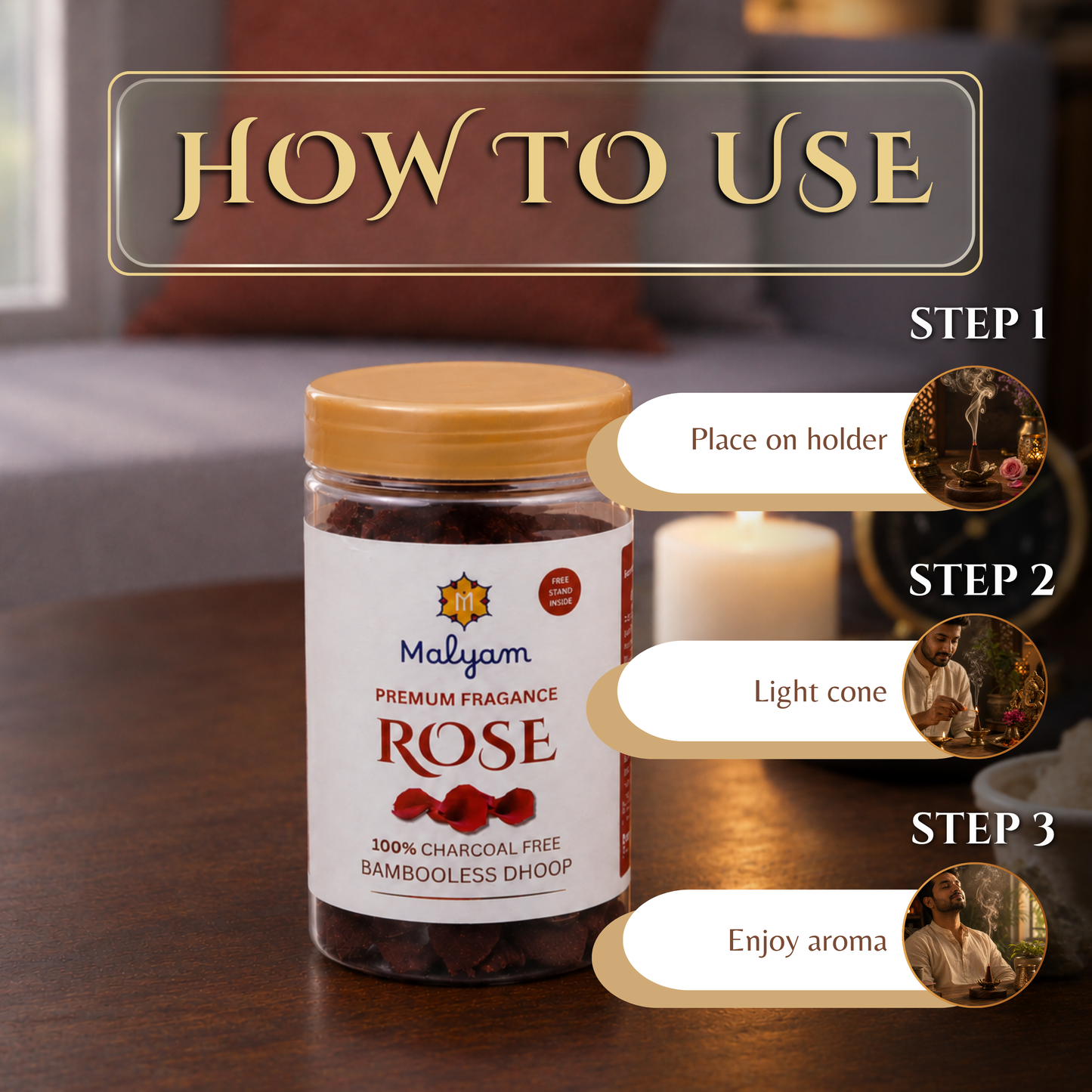 Rose Premium Dhoop Cones – Pack of 3