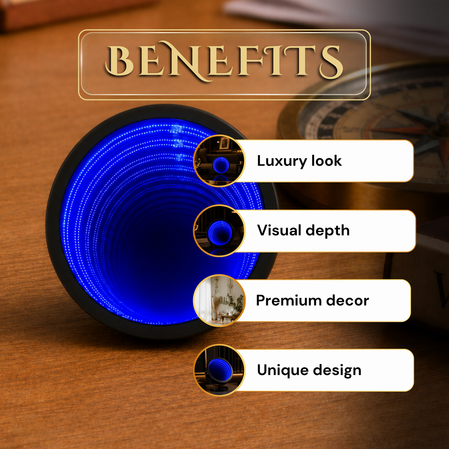 Wooden Frame Infinity Flooring Mirror