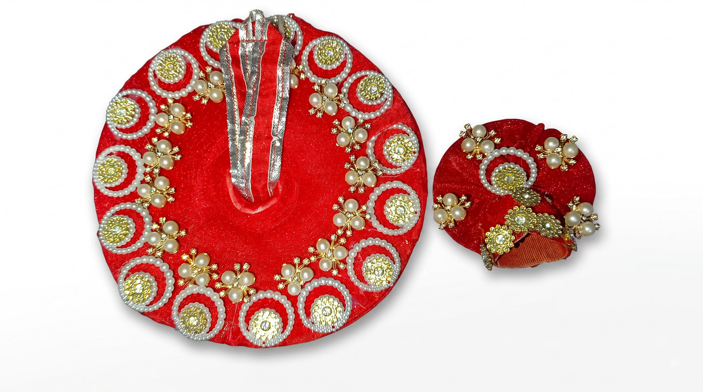 Red Designer Laddu Gopal Poshak with Pearl & Stone Work