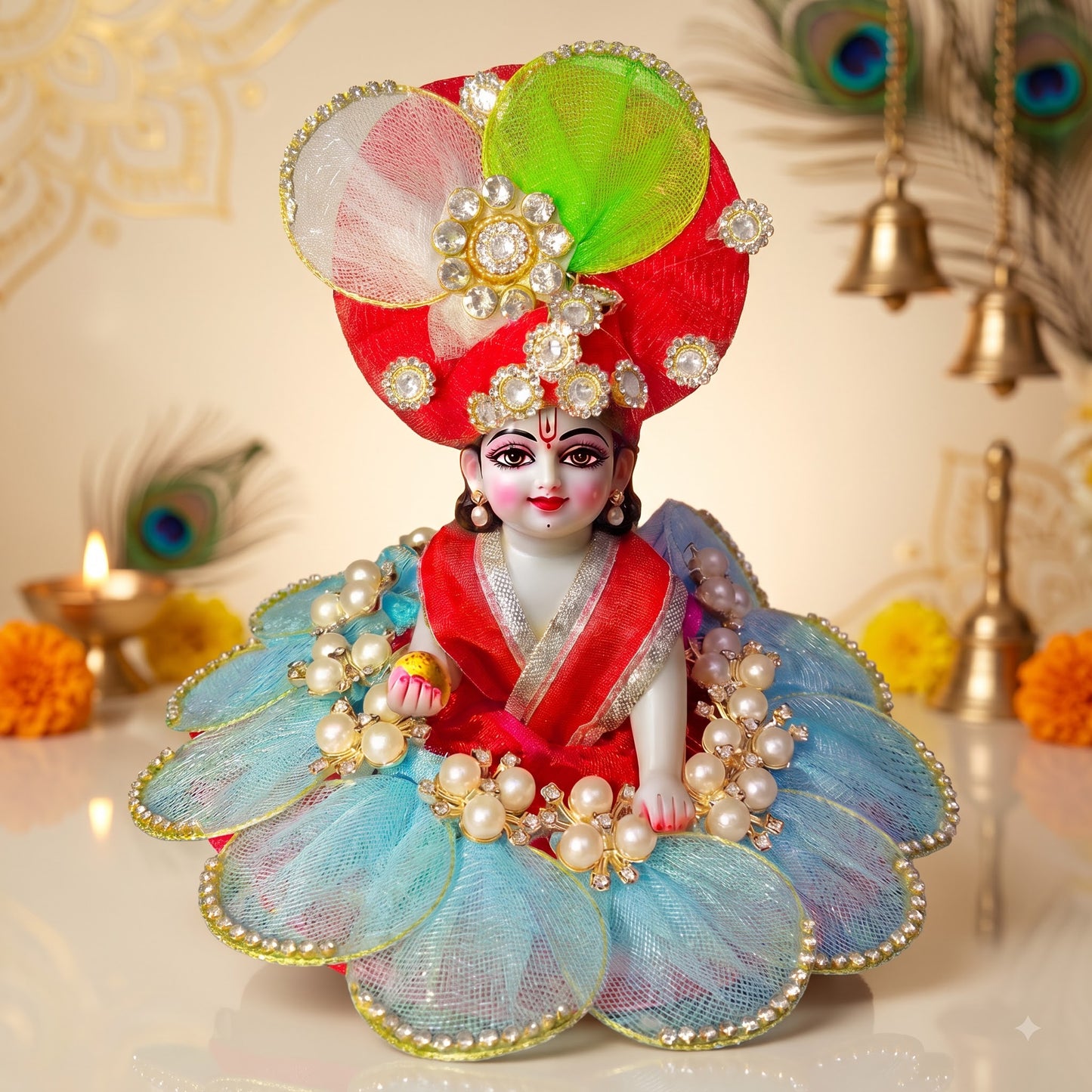 Multicolor Designer Laddu Gopal Poshak with Pearl & Stone Work
