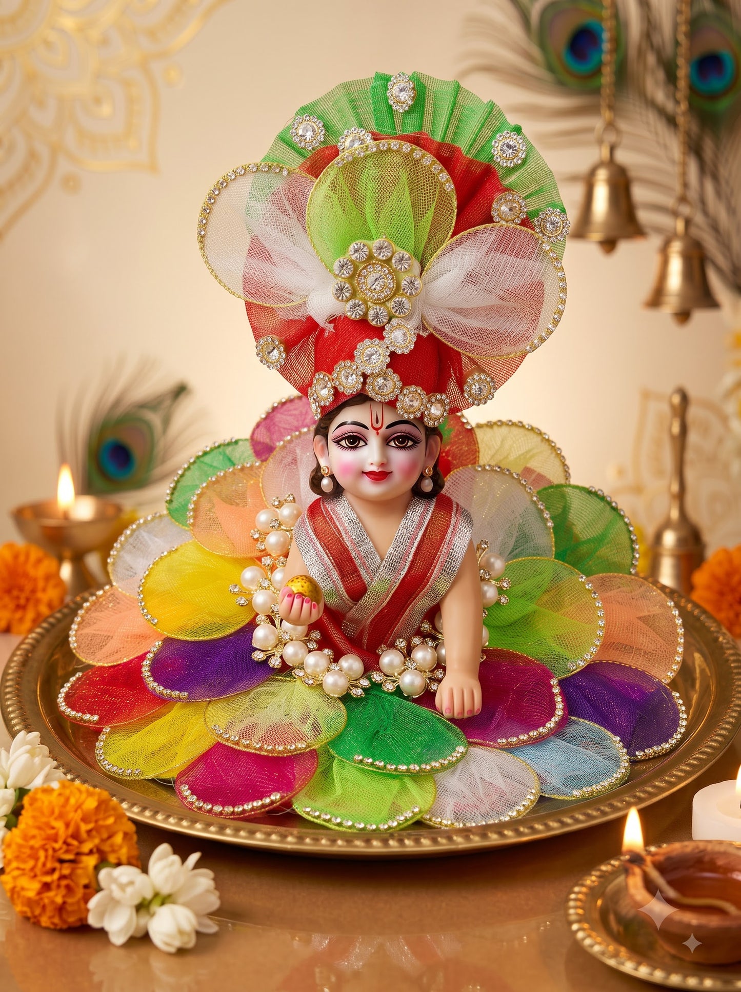 Multicolor Designer Laddu Gopal Poshak with Pearl & Stone Work