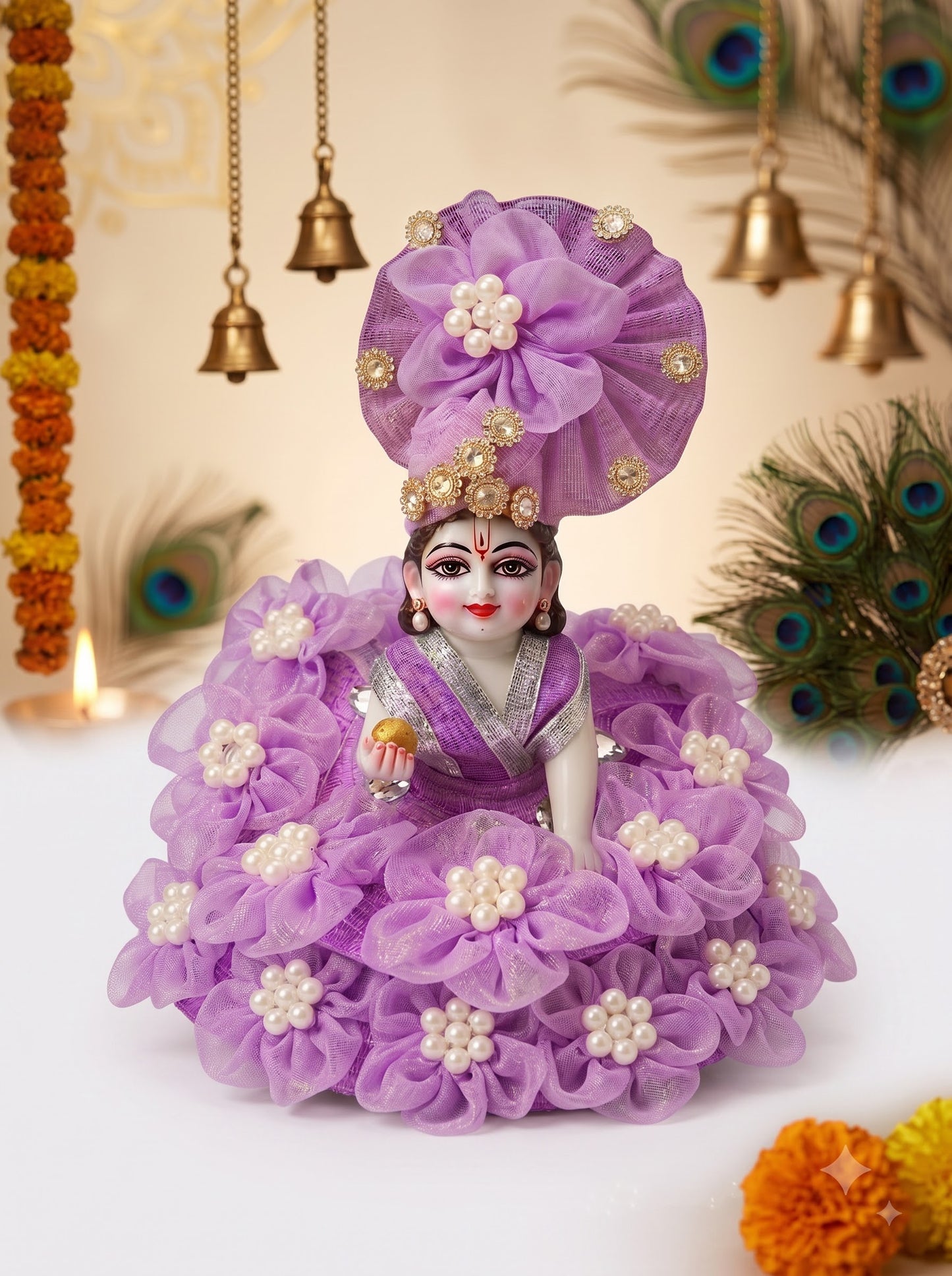 Laddu Gopal Purple Floral Dress | For Pooja & Home Decor