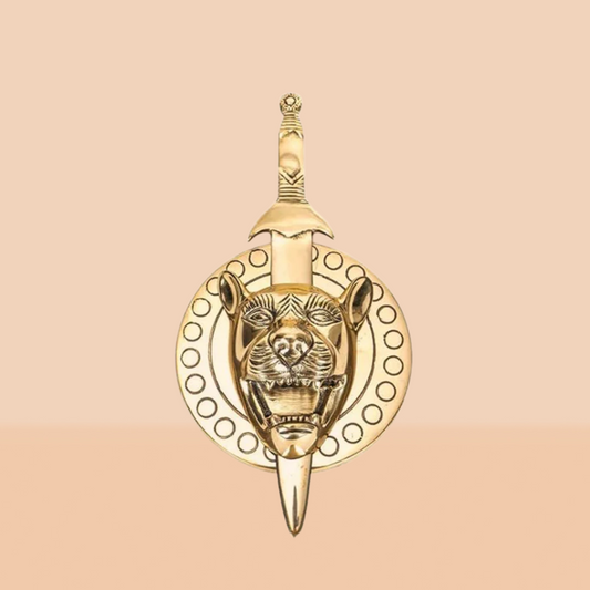 BRASS LION TALWAR STATUE