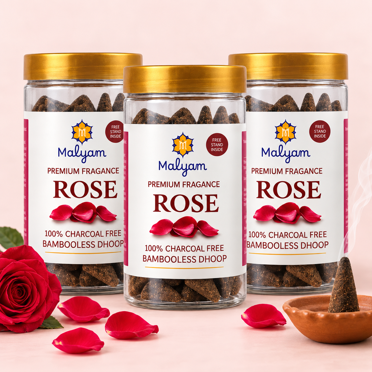 Rose Premium Dhoop Cones – Pack of 3