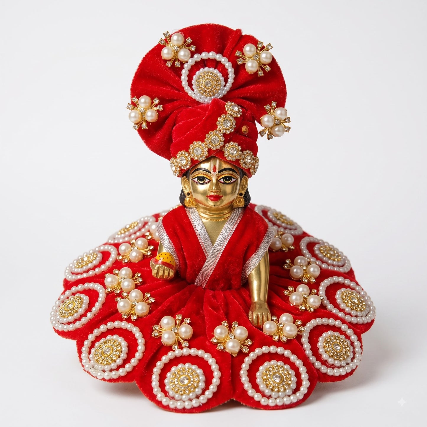 Red Designer Laddu Gopal Poshak with Pearl & Stone Work