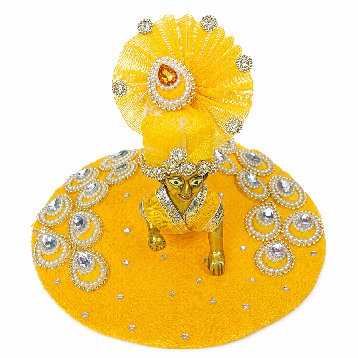 Yellow Laddu Gopal Dress with Designer Crown & Shringar | Bal Gopal Poshak