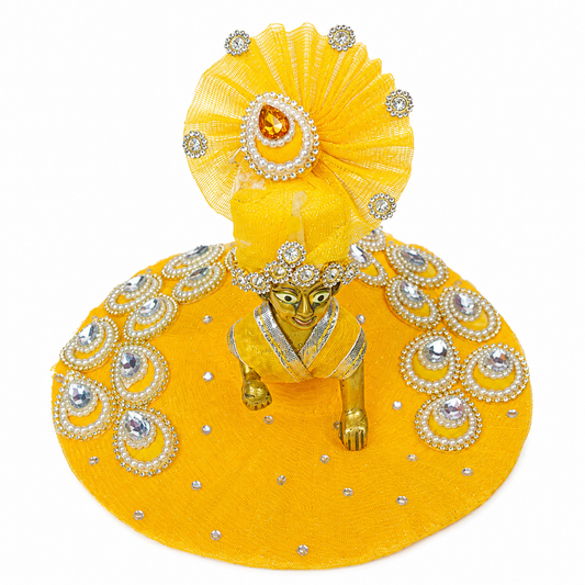 Yellow Laddu Gopal Dress with Designer Crown & Shringar | Bal Gopal Poshak