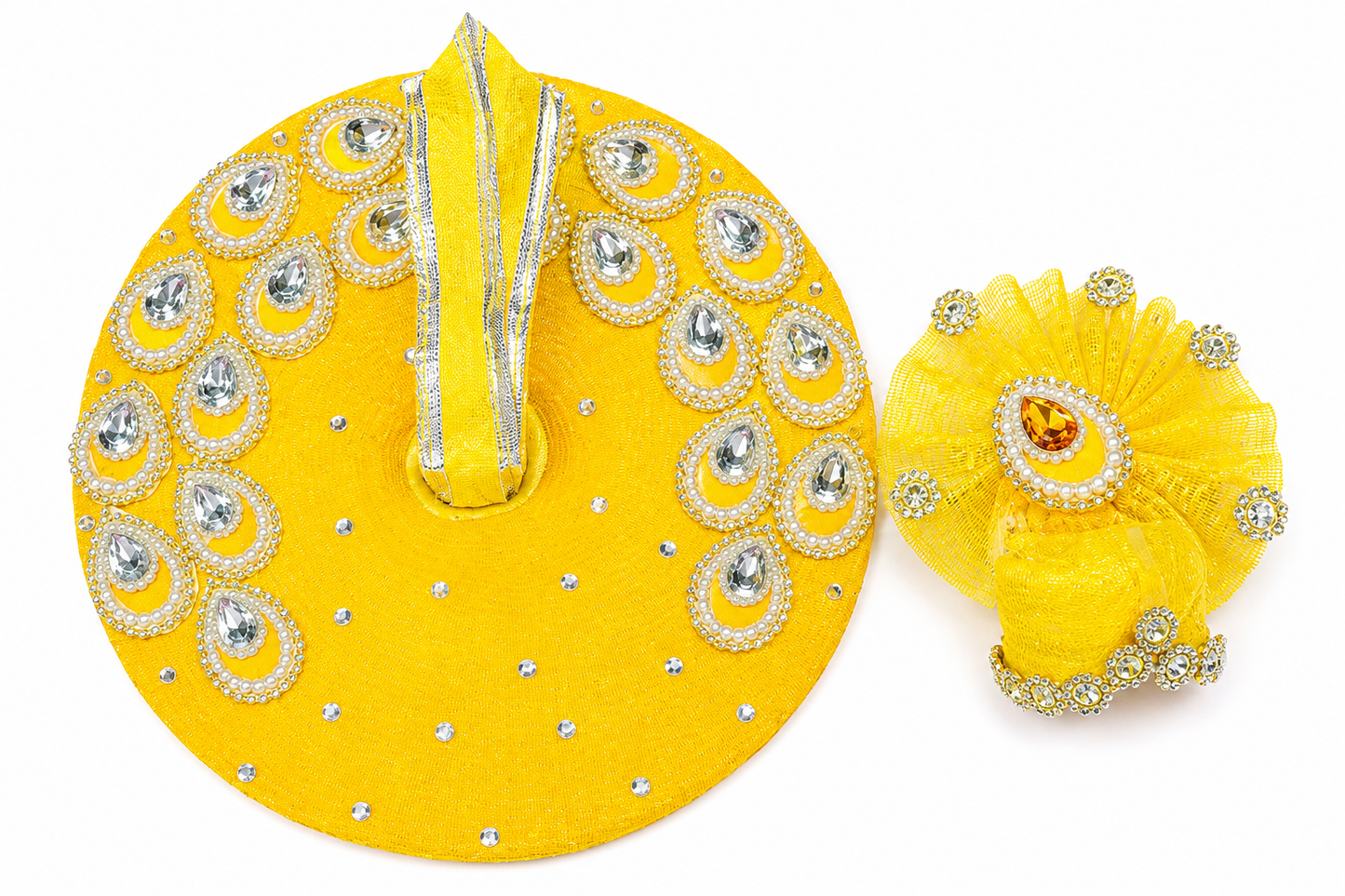 Yellow Laddu Gopal Dress with Designer Crown & Shringar | Bal Gopal Poshak